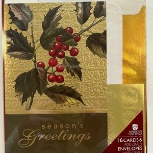 Holly Branch with Berries Christmas Cards 16 Cards Envelopes & Gold Seals NIB